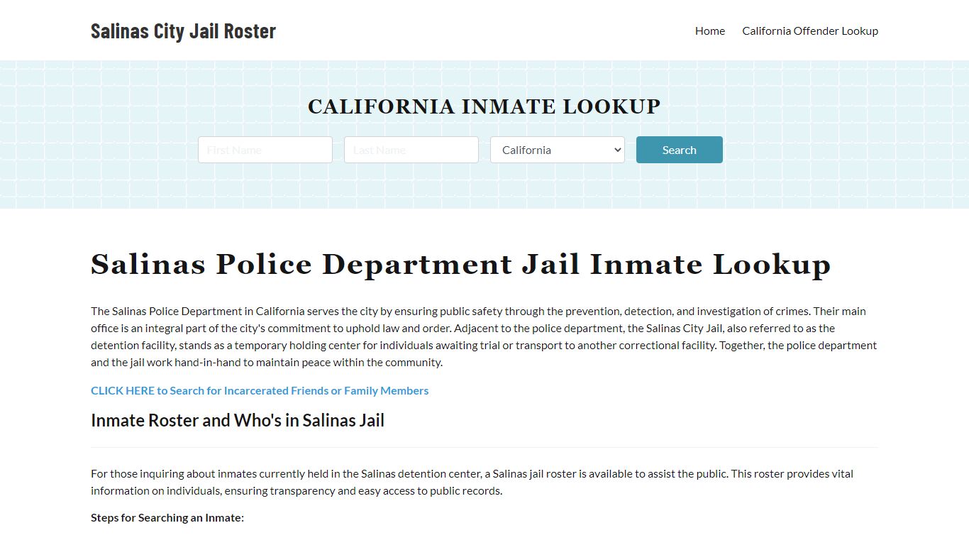Salinas Police Department & City Jail, CA Inmate Roster, Arrests, Mugshots